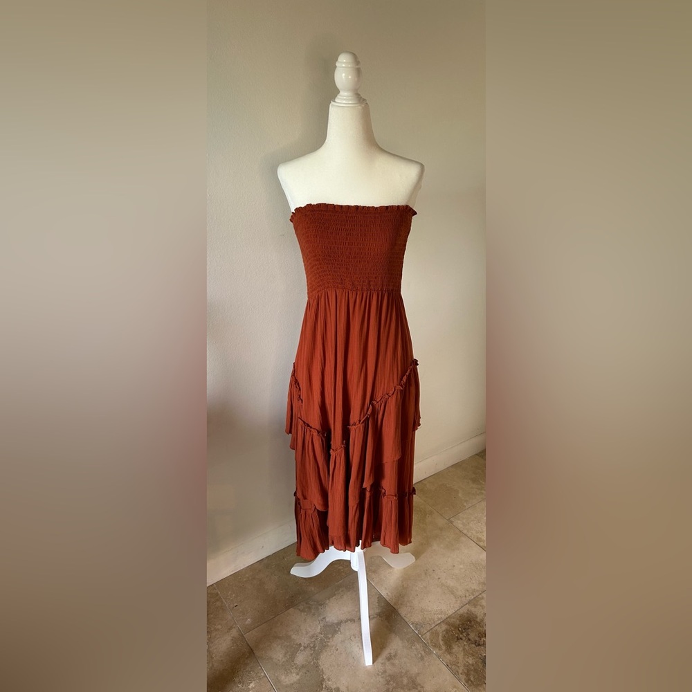 {Blue Blossom} Elegant Rust Orange Smocked Dress